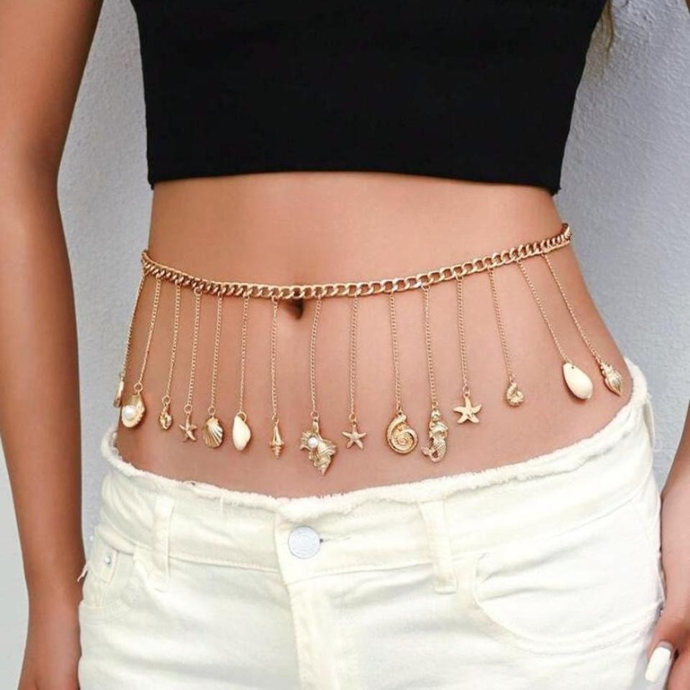 💙 Gold Beach Vacation Summer Jewelry Ocean Themed Pendant body waist chain belt